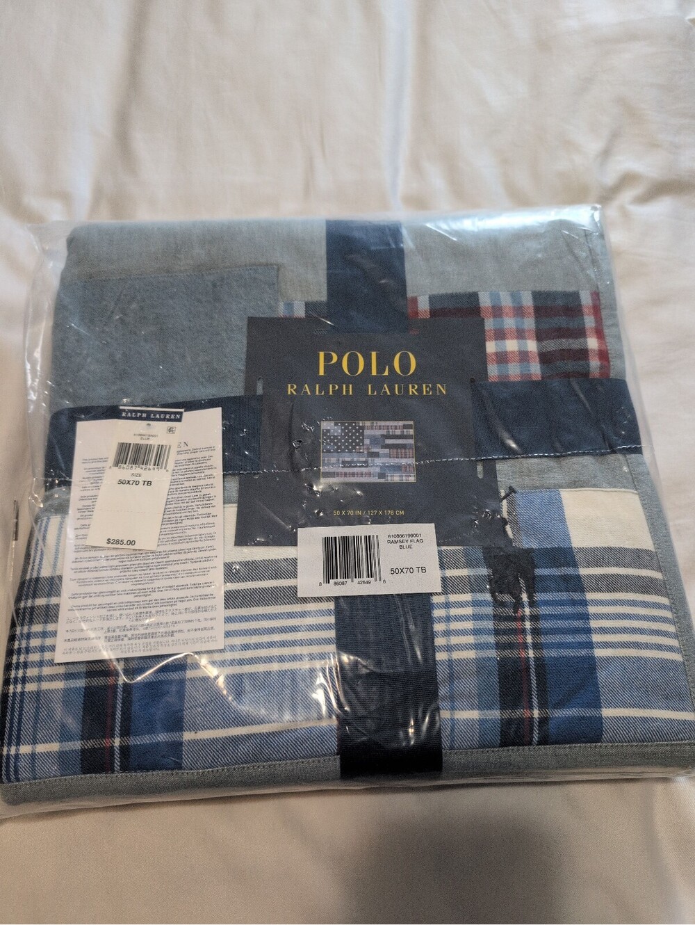 Polo Ralph Lauren Ramsey Flag Blue Throw Blanket 50x70 Inches